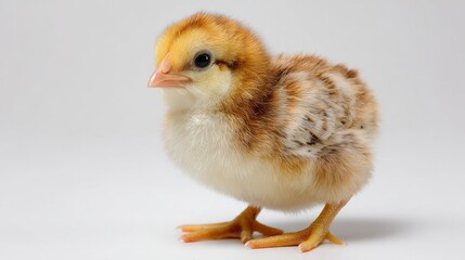Obraz premium Newborn chick standing on white studio background closeup