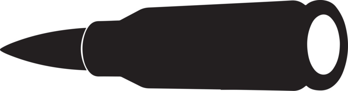 Black bullet, metal projectile, ammunition icon, vector graphics