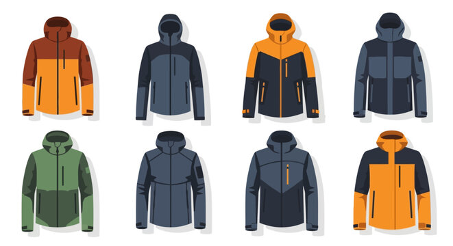Variety of colorful hooded jackets.