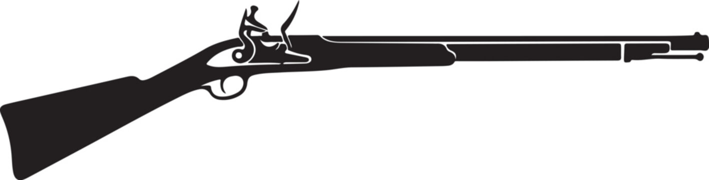 Vintage flintlock rifle, antique firearm, black powder gun, historical weapon