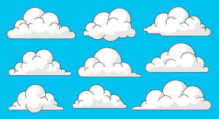 Fototapeta premium Collection of white fluffy cartoon clouds.