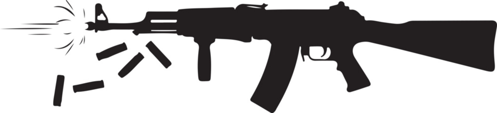 Rifle silhouette, machine gun icon, black firearm vector, assault weapon graphic