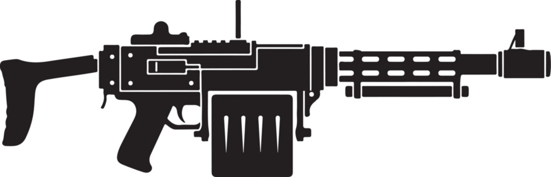 Black assault rifle, gun vector, military weapon, firearm illustration