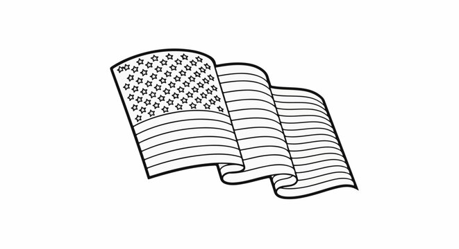 Stylized black and white outline of a waving national flag