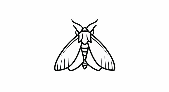 Stylized black line art of a moth with spread wings on a white background