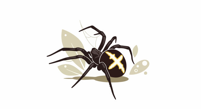 Stylized black spider with iconic yellow hourglass marking on abdomen