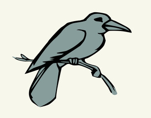 Obraz premium Vector drawing. Bird on white sky backdrop.