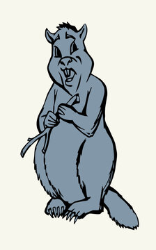 Vector illustration of a beaver with a stick.