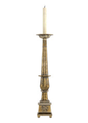 Fototapeta premium Ornate Golden Candlestick with Candle Isolated