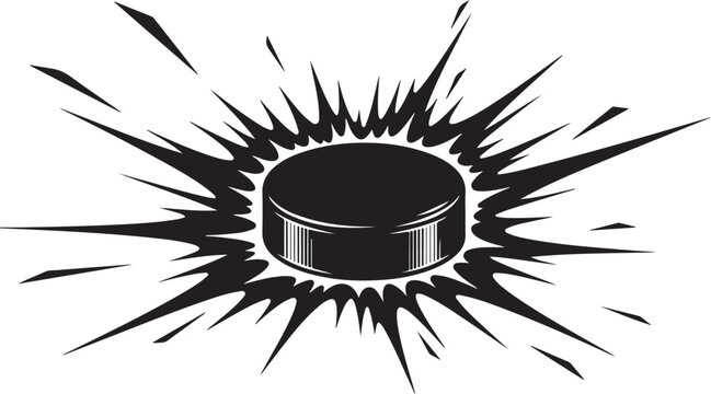 Hockey puck explosion, black and white vector, sports graphic, dynamic motion effect
