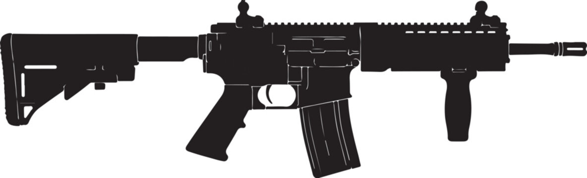 Rifle, assault rifle, machine gun, black weapon, firearm, vector illustration
