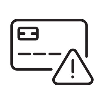 A black line drawing of a credit card with an alert warning symbol