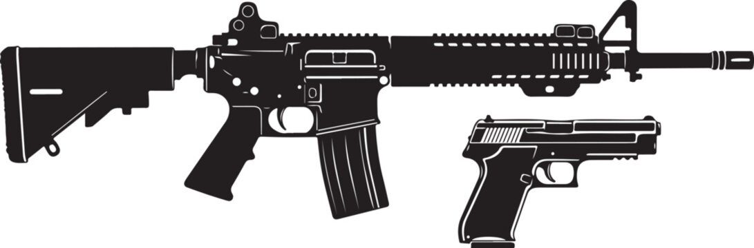Black rifle, handgun vector icons, gun illustrations, firearm silhouettes