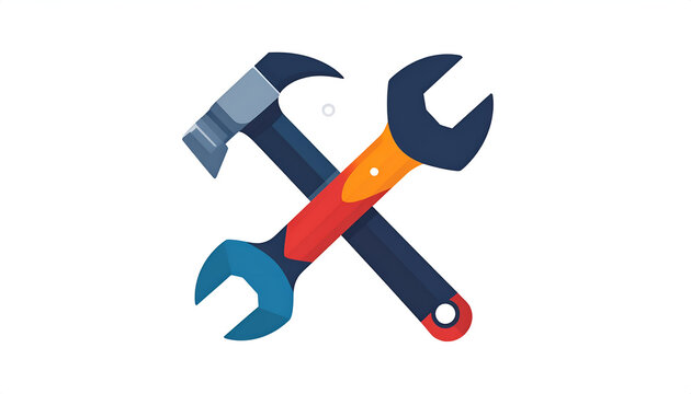 Crossed hammer and wrench illustration vector graphic in construction style