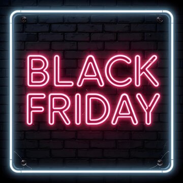 Black Friday neon sign on a brick wall