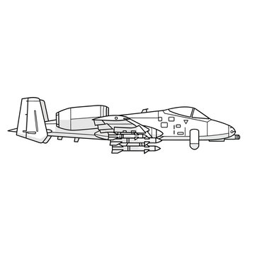 A-10 Thunderbolt II Attack Aircraft Line Drawing