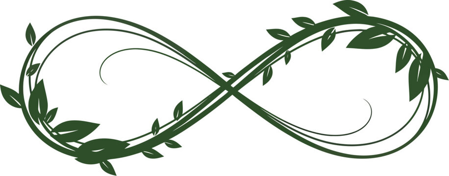 Green vine artfully forms a beautiful infinity symbol, representing concepts like nature's endless cycle, eternal growth, and environmental sustainability.