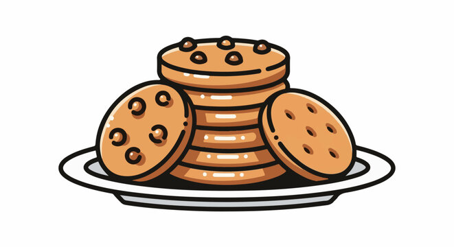 Stack of sweet, round cookies with dark chocolate chips on a plate