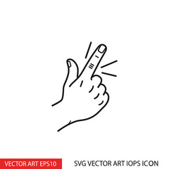 Obraz premium Hand snapping fingers icon, gesture for quickness, simple line art vector illustration