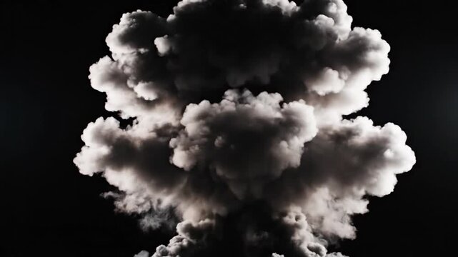 Large smoke explosion with fire on black background