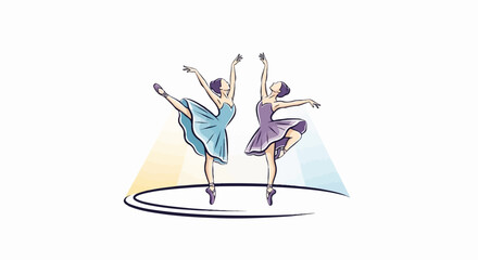 Two ballerinas perform a synchronized dance gracefully under soft spotlights © Reni