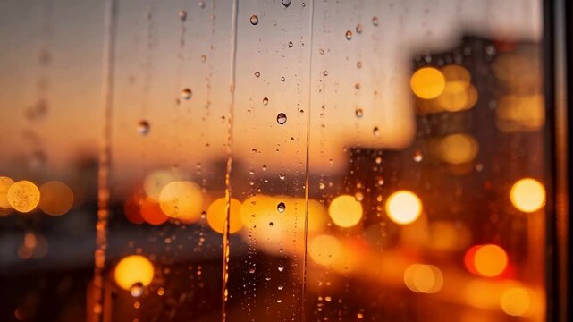 Raindrops on window with city lights