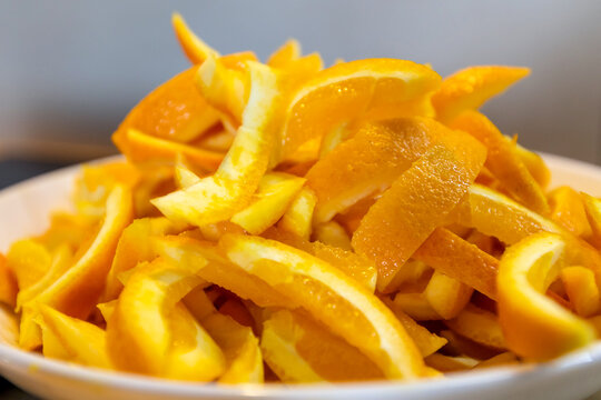 close-up heap of raw juicy orange peels