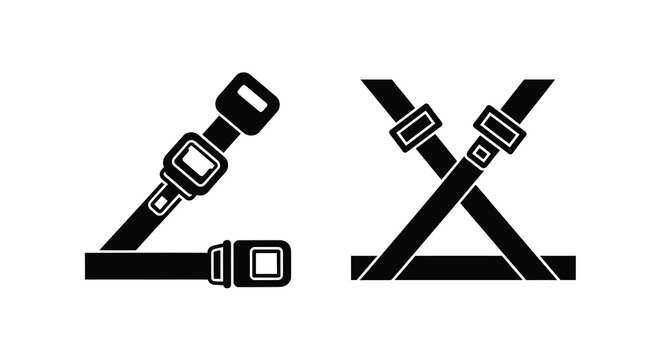 Two black seatbelt buckle icons displayed in a simple silhouette