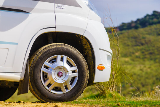 Caravan Dethleffs and Fiat wheel with Continental tyre, 7 February 2020, Spain