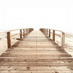 Fototapeta premium Weathered Wooden Boardwalk Path Leading to Sandy Beach and Ocean Horizon