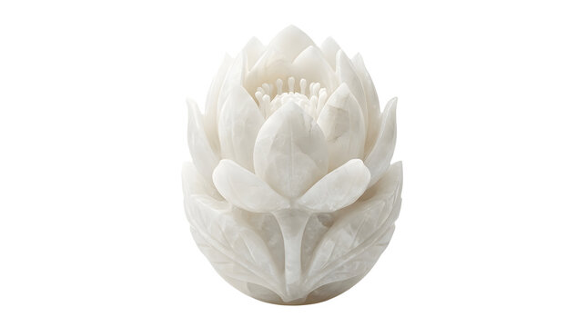 White jade lotus flower sculpture isolated on transparent background, a symbol of purity and beauty