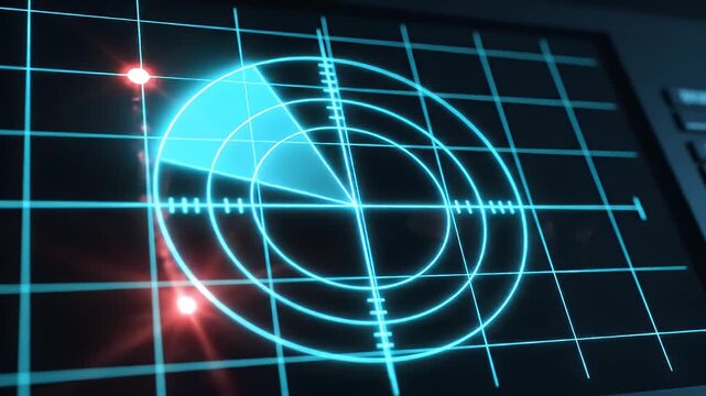 Neon blue radar screen with red target blip