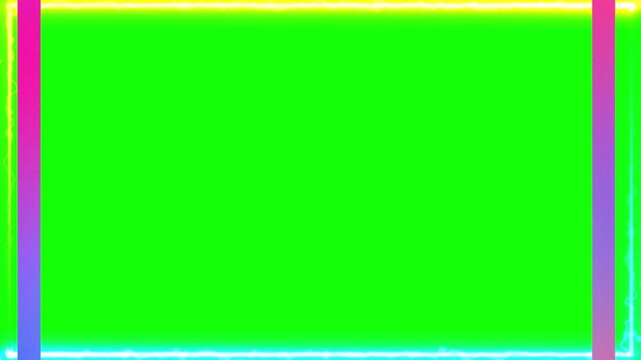 A video showcasing a vibrant green screen with colorful borders for creative projects