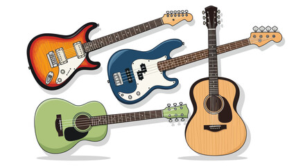 Fototapeta premium Assorted Guitars Collection: Electric, Acoustic, Bass - Music Instruments Variety