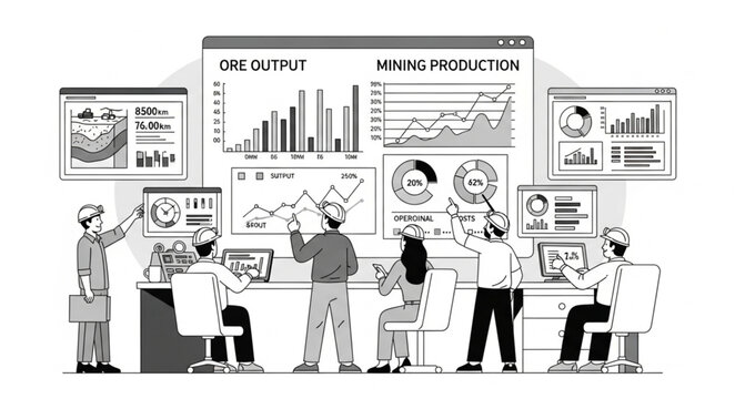 Mining Operations Control Room with Data Visualization and Analysis.