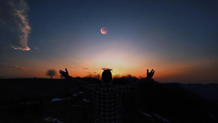 Amateur astronomer enjoying observing stars, planets, Moon and other celestial objects. © astrosystem