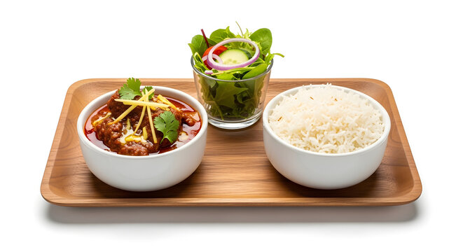 Traditional Nihari Meal Set with Rice Bowl and Fresh Salad