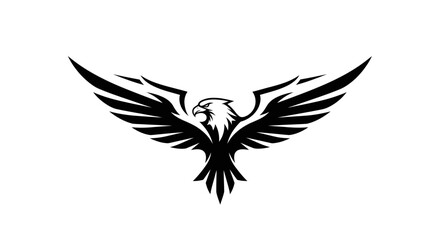 Fototapeta premium Black Tribal Eagle Silhouette Spreading Wings Isolated on White Background