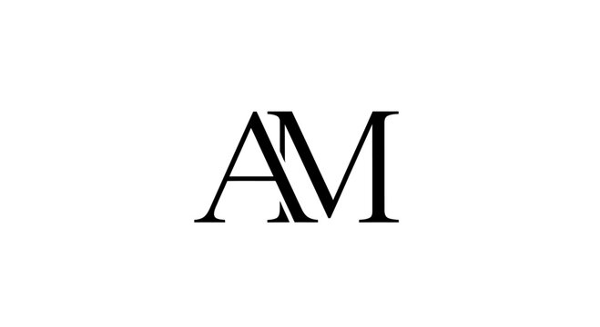 Elegant AM monogram logo design, serif typeface, luxurious typography, black and white