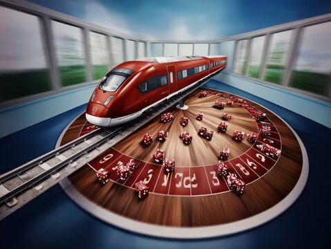 red DB German railway company intercity train ICE in a casino roulette game 