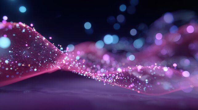 Flowing digital wave representing data, technology, and connectivity with sparkling particles