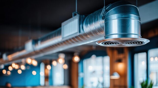 Industrial ventilation system, a sleek, modern design element, on a commercial building's ceiling.