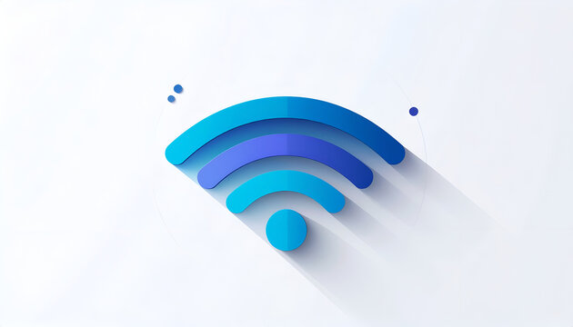 Blue wifi symbol design with long shadow on white background for wireless connection