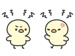 口論してギスギスするひよこたちの手描きイラスト   喧嘩・言い争い・対立・トラブル・コミュニケーション問題 © Nitomaru
