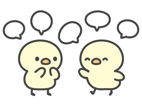 おしゃべりするひよこたちの手描きイラスト 吹き出し付き・ぺちゃくちゃ会話・雑談・コミュニケーション