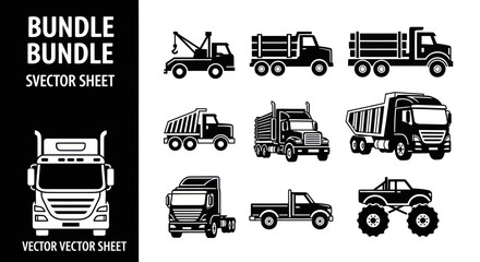 Vector Truck Icons: Construction, Haulage, and Pickup Trucks Collection © Varel