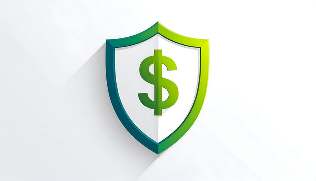 Dollar symbol within a green shield design on a white backdrop representing financial security