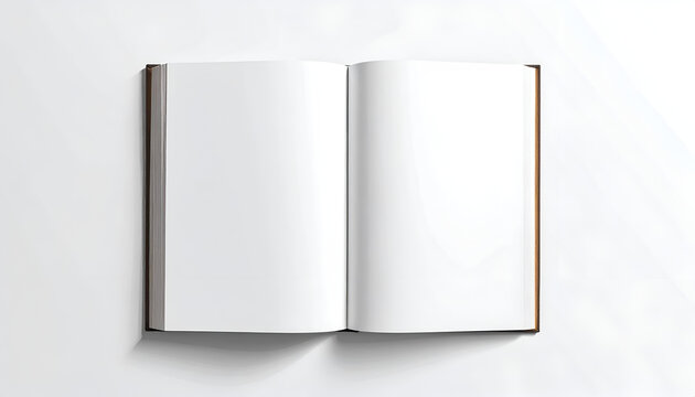 Open book with blank white pages on clean white background for mockup and design