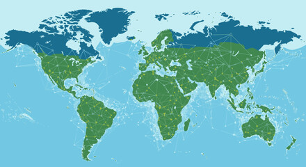 Obraz premium World map with green continents on blue oceans background