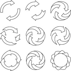 Fototapeta premium Circular Arrow Swirl Set Rotation Direction Icons